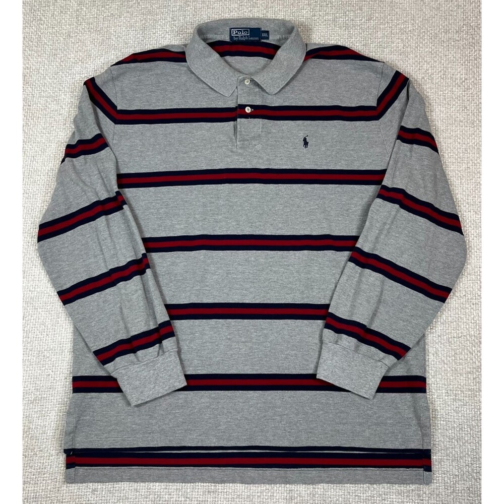 Polo Ralph Lauren Rugby Shirt Men's XXL Gray Striped Long Sleeve Cotton